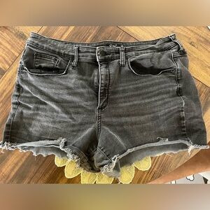 Black distressed denim shorts